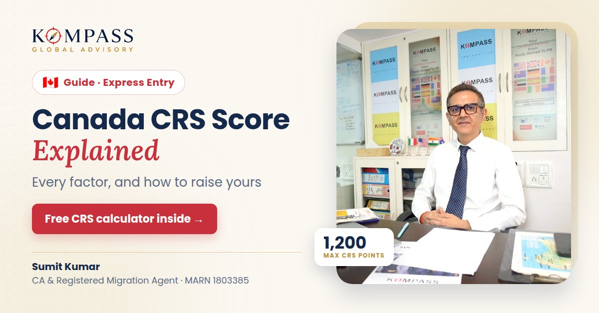 Canada CRS Score Explained — Sumit Kumar at his desk in the Kompass office